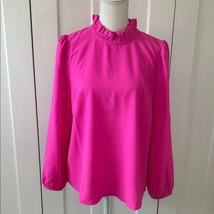 Elegant Pink Ruffle Neck Blouse
